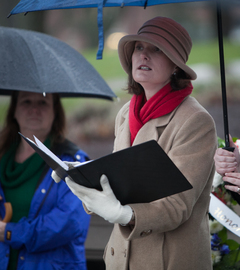 Tiffany Steinwert, dean of Hendricks Chapel, gives a memorial statement about the effect the 35 SU students - who lost their lives in the Pan Am 103 bombing - have had in the SU community 25 years since the tragedy. 