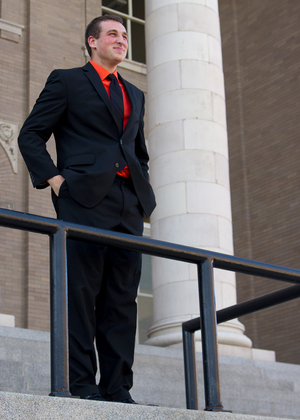 Kyle Coleman announces his run for SA president on the stairs of Carnegie Library on Wednesday morning.