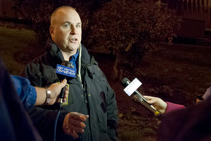 Sgt. Tom Connellan of the Syracuse Police Department speaks at a press conference after a stabbing in the Carrier Dome. In response to this and other incidents, SPD and the SU Department of Public Safety formed the University Area Crime Control Team.