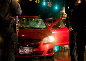 A car struck a student crossing the street in front of Ernie Davis on Wednesday. 