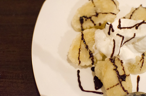 Firudo Asian Food and Bar serves a number desserts, including banana tempura, served with a choice of three ice creams.