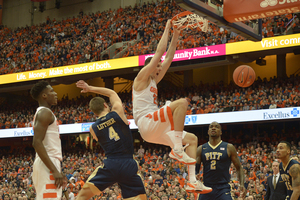 Tyler Lydon throws down a dunk during Syracuse's 66-52 loss on Saturday. He scored 21 points for the Orange.