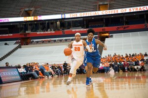 Brittney Sykes (20) was all over the court, grabbing 14 rebounds and scoring 26 points.