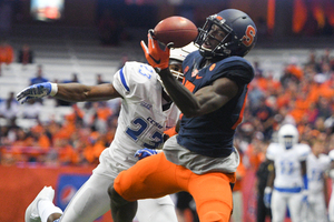 Steve Ishmael hauled in 12 receptions for 134 yards in the first game of his senior year.