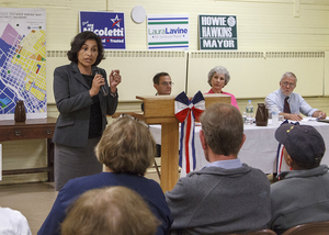 Juanita Perez Williams, Joe Nicoletti and Marty Masterpole squared off at the Democratic debate on Sunday. Masterpole is not pictured in this photo.