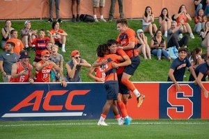 First-half goals from Ezra Widman and Chimere Omeze boosted No. 25 Syracuse to a 3-0 win over Niagara in its home opener.