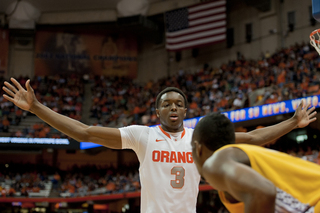 Jerami Grant guards an Alcorn State player.