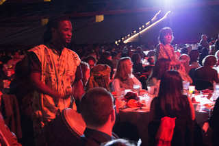 The ADANFO African drummers perform throughout the crowd at the Martin Luther King Jr. celebration at SU. 