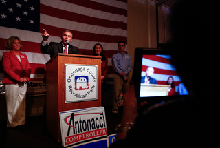 Bob Antonacci, New York State comptroller, addresses the crowd at the Sheraton Syracuse University Hotel and Conference Center. 