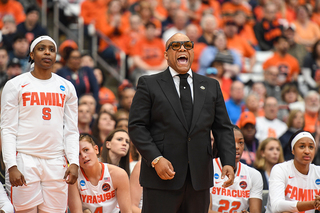 SU head coach Quentin Hillsman hollers from the sideline.